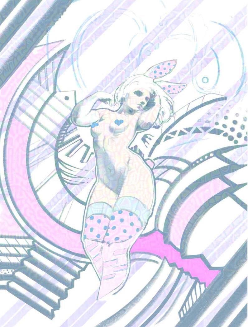 Beautiful woman playboy bunny stripper art tease pink purple wall poster painting